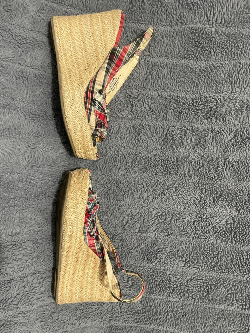 Mossimo Supply Co. Red Cream and Blue Plaid Espadrille Wedge Sandals - Picture 4 of 6